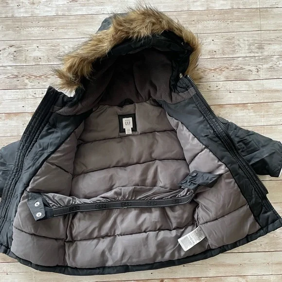 Gap Black Parka with Fur Trimmed Hood
